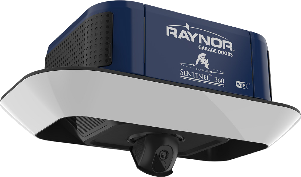 The Kooler Sentinel 360 smart garage door opener — Raynor Sentinel 360 belt-drive operator head with a built-in 360 camera and WiFi